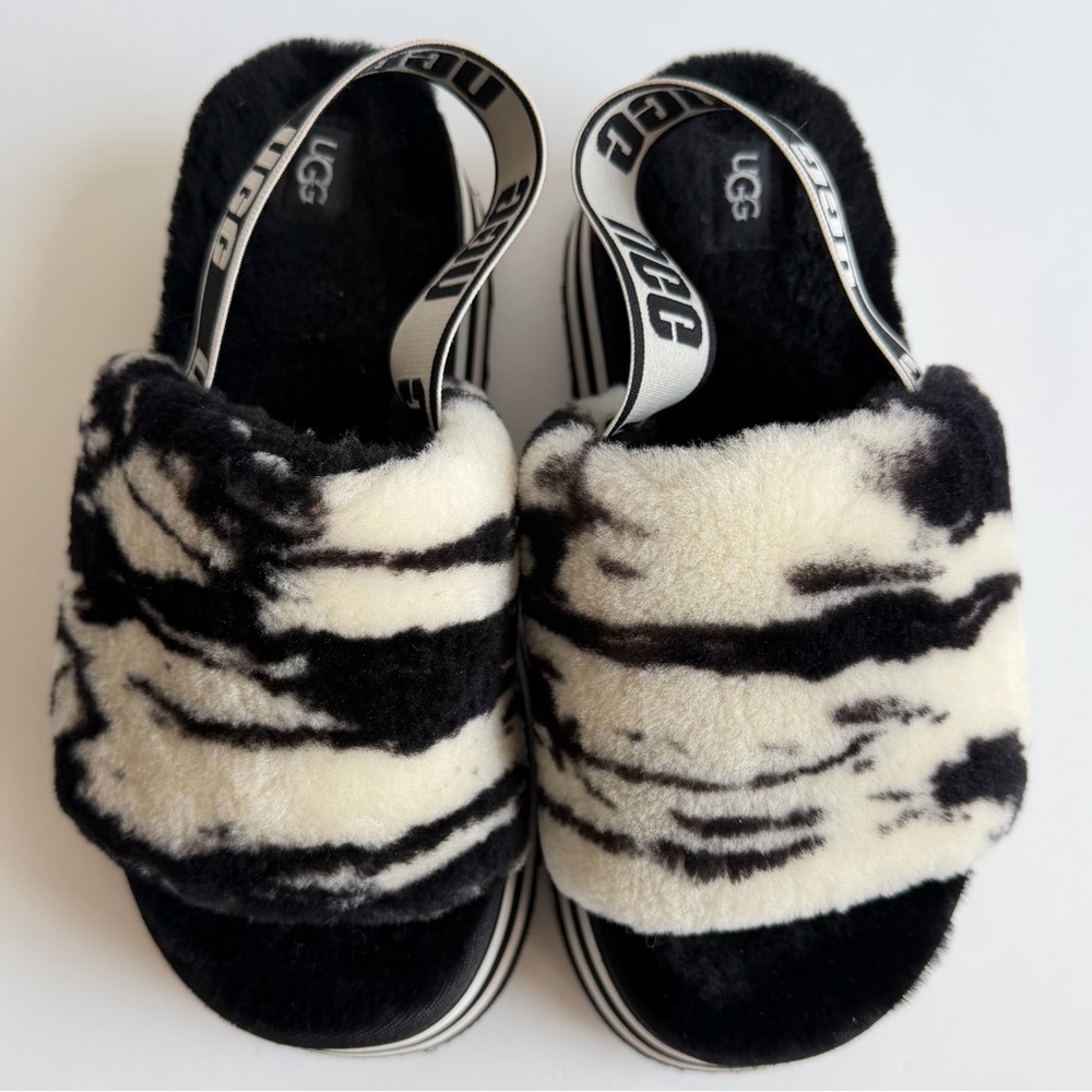 UGG Womens Platform Disco Marble Black White Slide Sandal Slipper Wool Size 8 - Picture 3 of 11